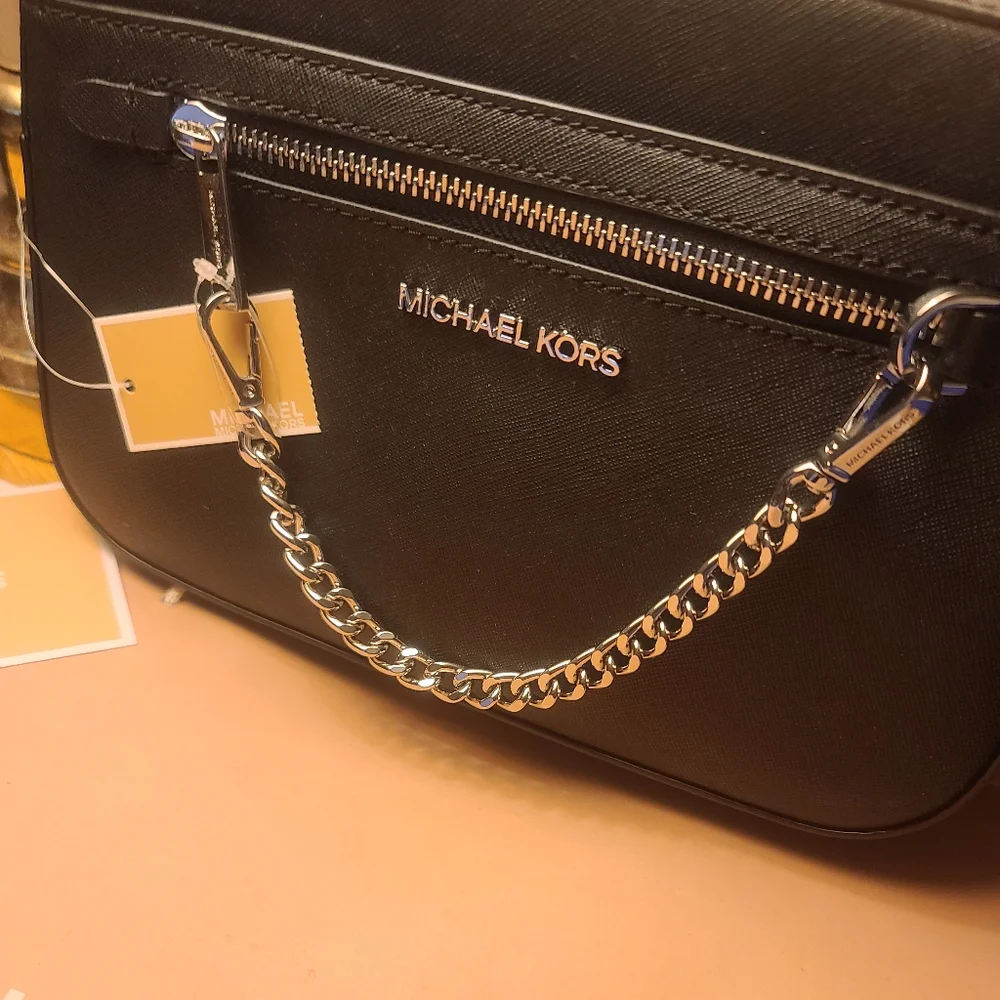 *SOLD* Michael Kors Jet Set Large Saffiano Leather Crossbody Bag Jet Black Set - Picture 8 of 12